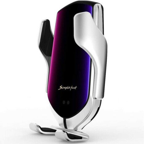 Suport auto cu incarcator wireless iUni R1, micro USB, functie Fast Charge, Silver